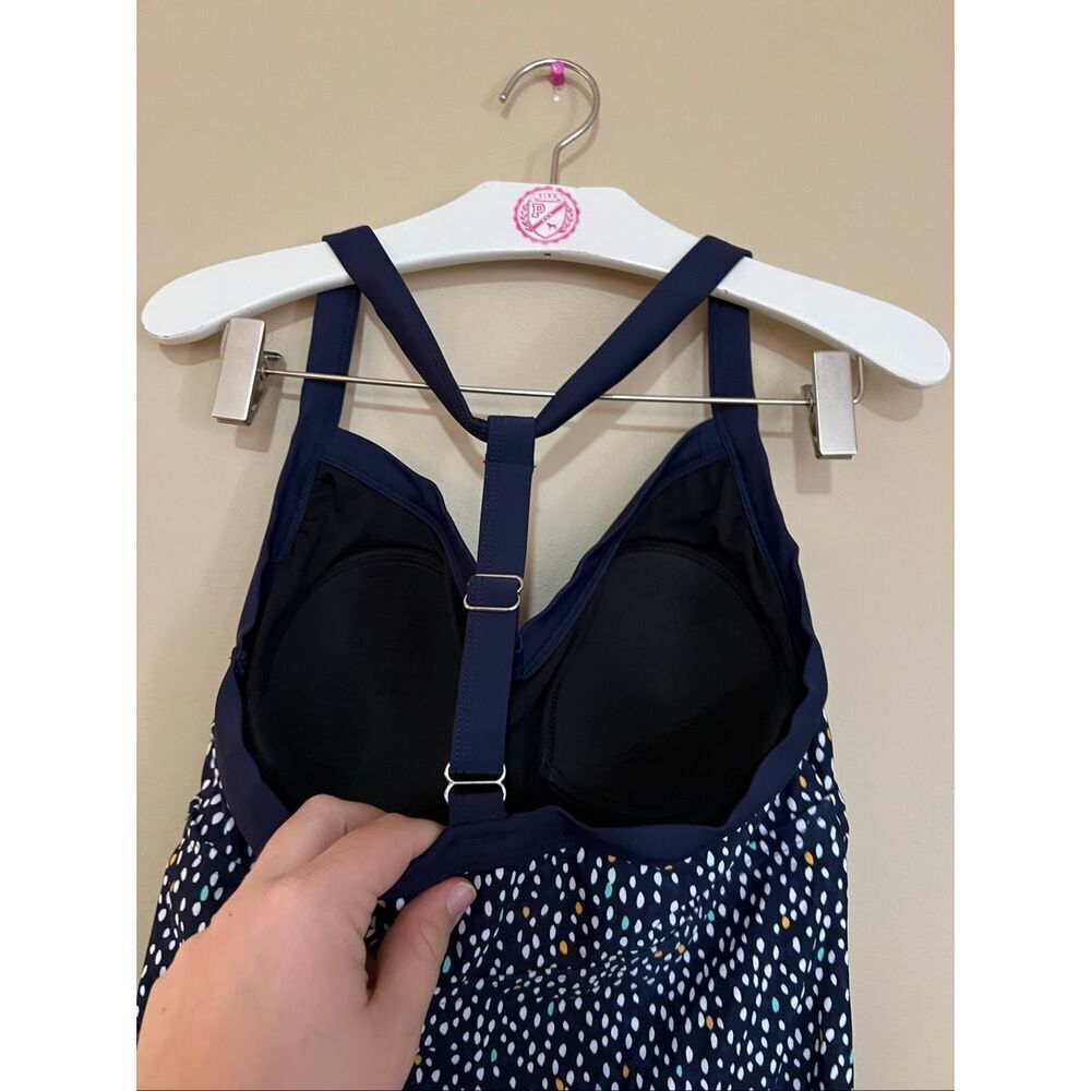 Isabel Maternity By Ingrid & Isabel Blue Polkadot Swimsuit Top Woman’s Size Medi - Picture 7 of 8